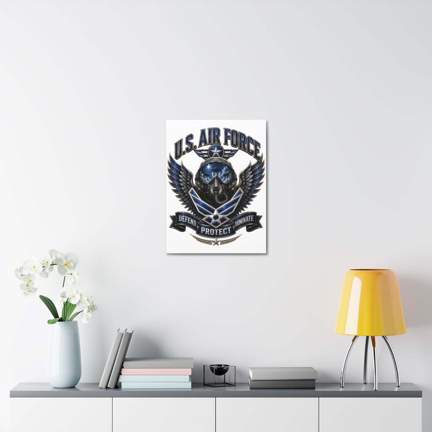 U.S. Air Force Canvas Wall Art – "Defend Protect Dominate" Military Aviation Stretched Canvas