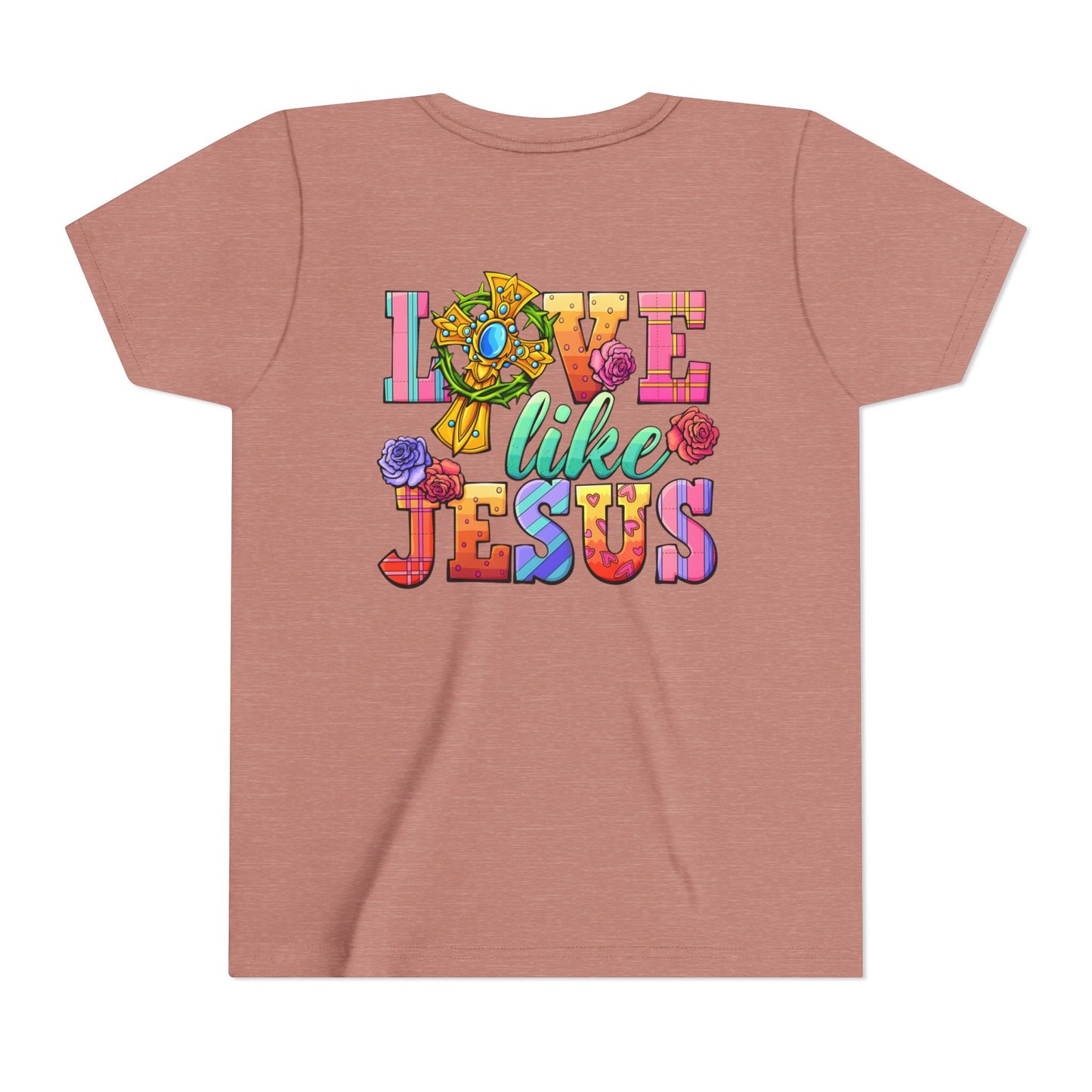 Youth Tee — "Love Like Jesus" Colorful Faith Graphic