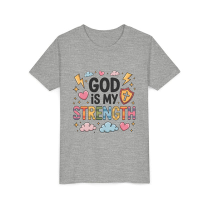 God Is My Strength Youth Tee — Cute Faith-Based Kids T-Shirt