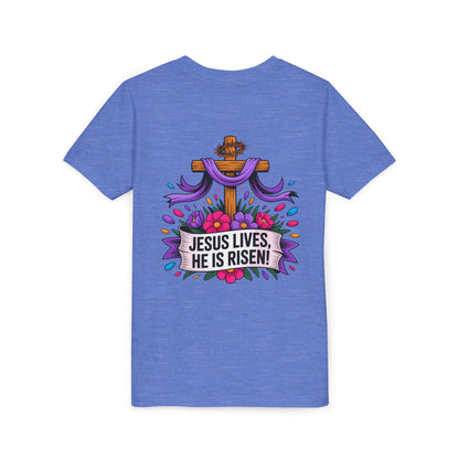 Youth Tee — "Jesus Lives, He Is Risen!" Easter Christian Tee