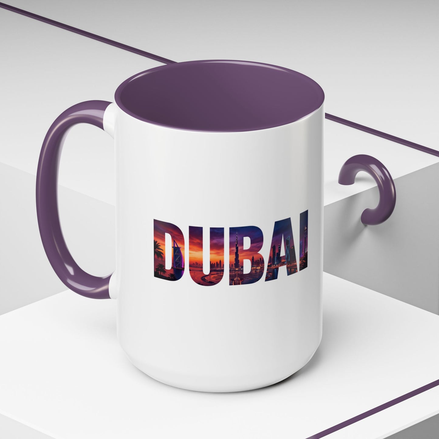 Dubai Skyline Accent Coffee Mug — Sunset City Photo Text (11/15oz)
