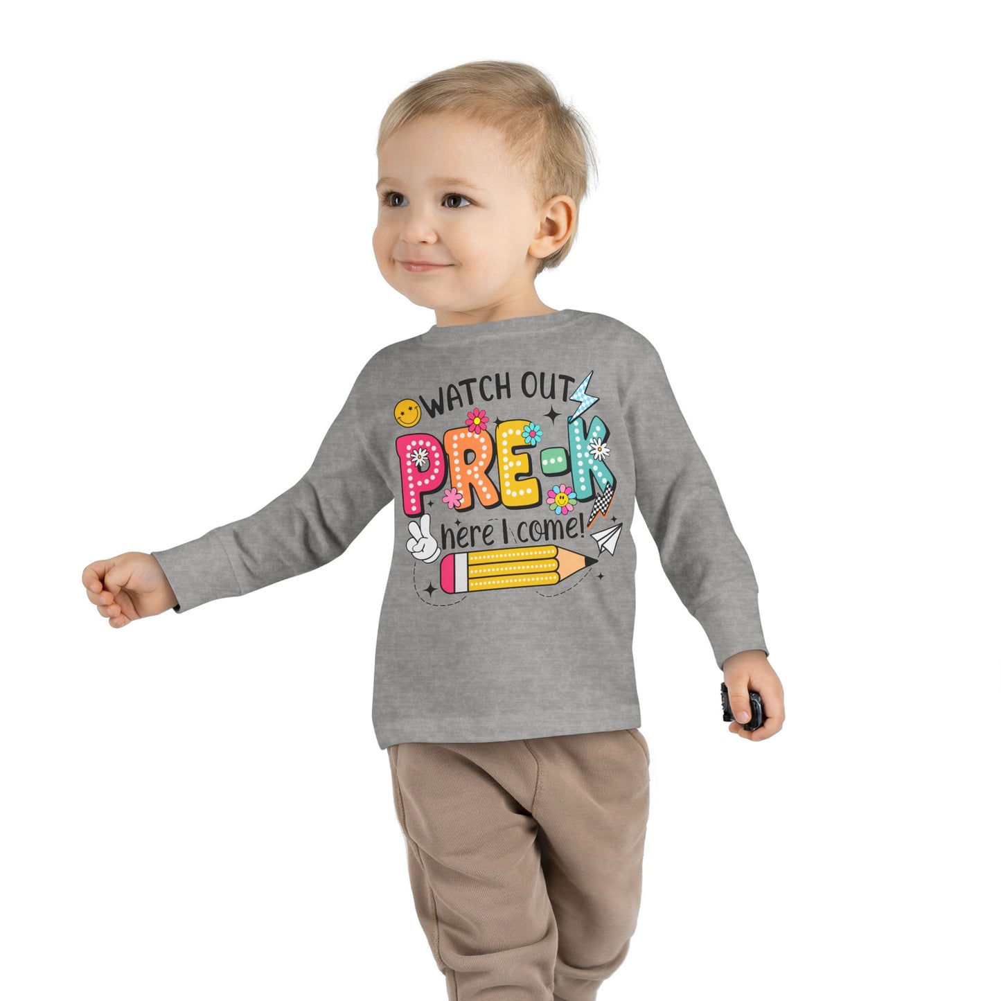 Pre-K Toddler Long Sleeve Tee - "Watch Out Pre-K Here I Come" Back-to-School Shirt