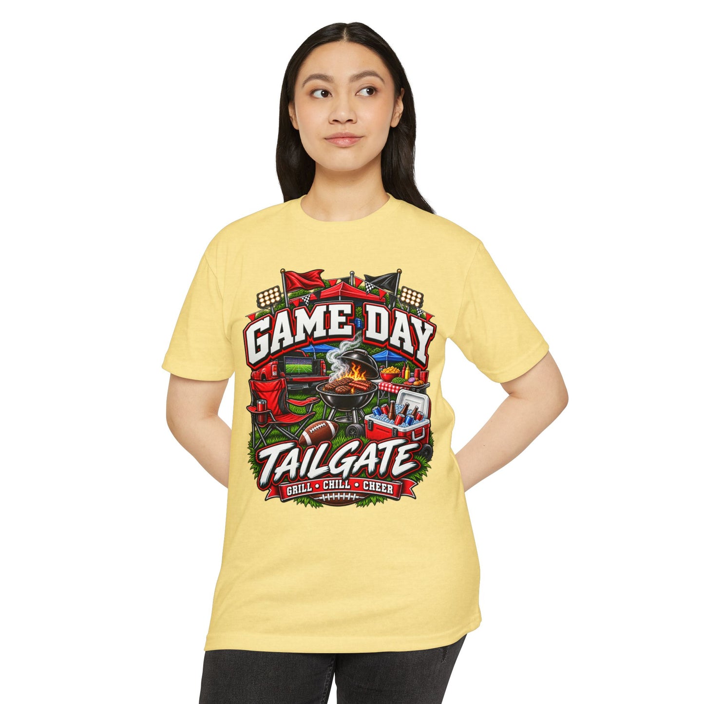 Game Day Tailgate T-Shirt — Grill, Chill & Cheer Football Tee