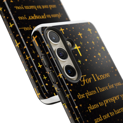 Phone Case — "For I Know" Jeremiah 29:11 Gold Cross Christian Tough Case