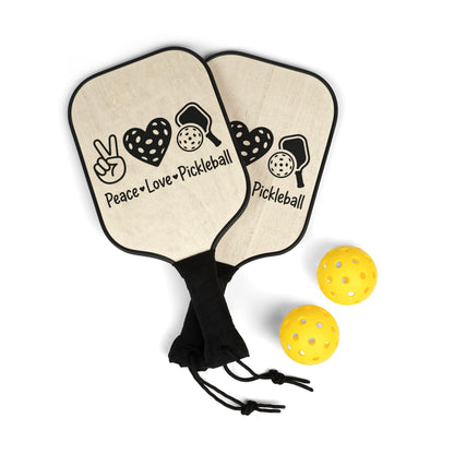 Pickleball Paddle Set — 'Peace • Love • Pickleball' Wood Paddles with Balls