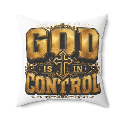 God Is In Control Decorative Pillow — Faith Christian Square Throw Pillow