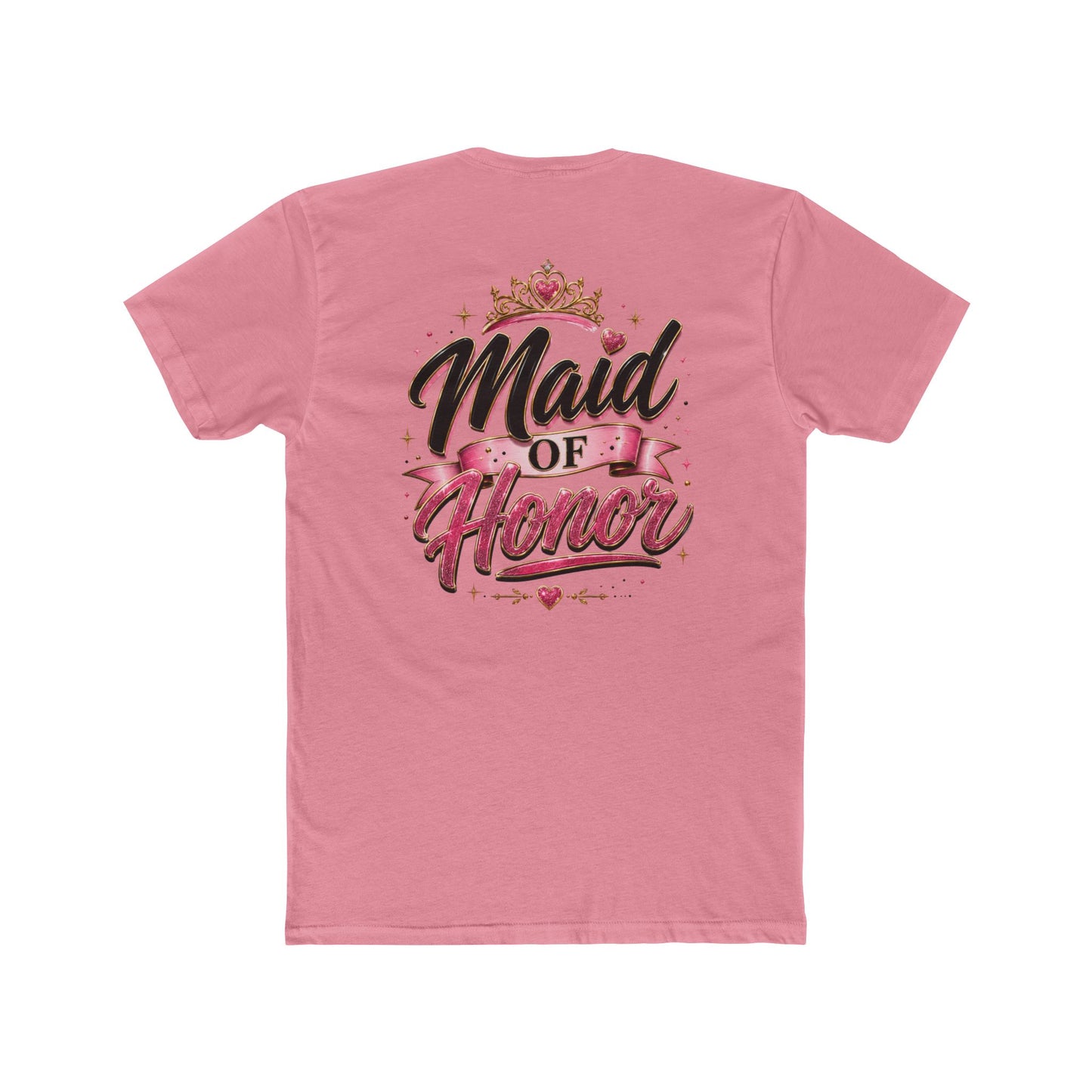 Maid of Honor T-Shirt — Bridal Party Tee with Crown & Pink Ribbon Design