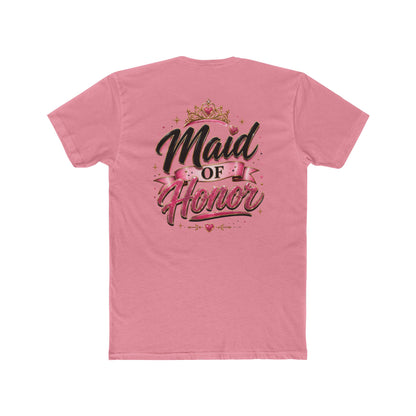 Maid of Honor T-Shirt — Bridal Party Tee with Crown & Pink Ribbon Design