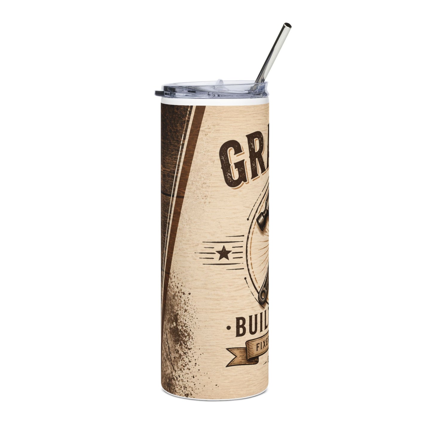 Grandpa Tumbler 20oz – 'Built on Love' Hammer & Wrench Rustic Stainless Steel Travel Cup