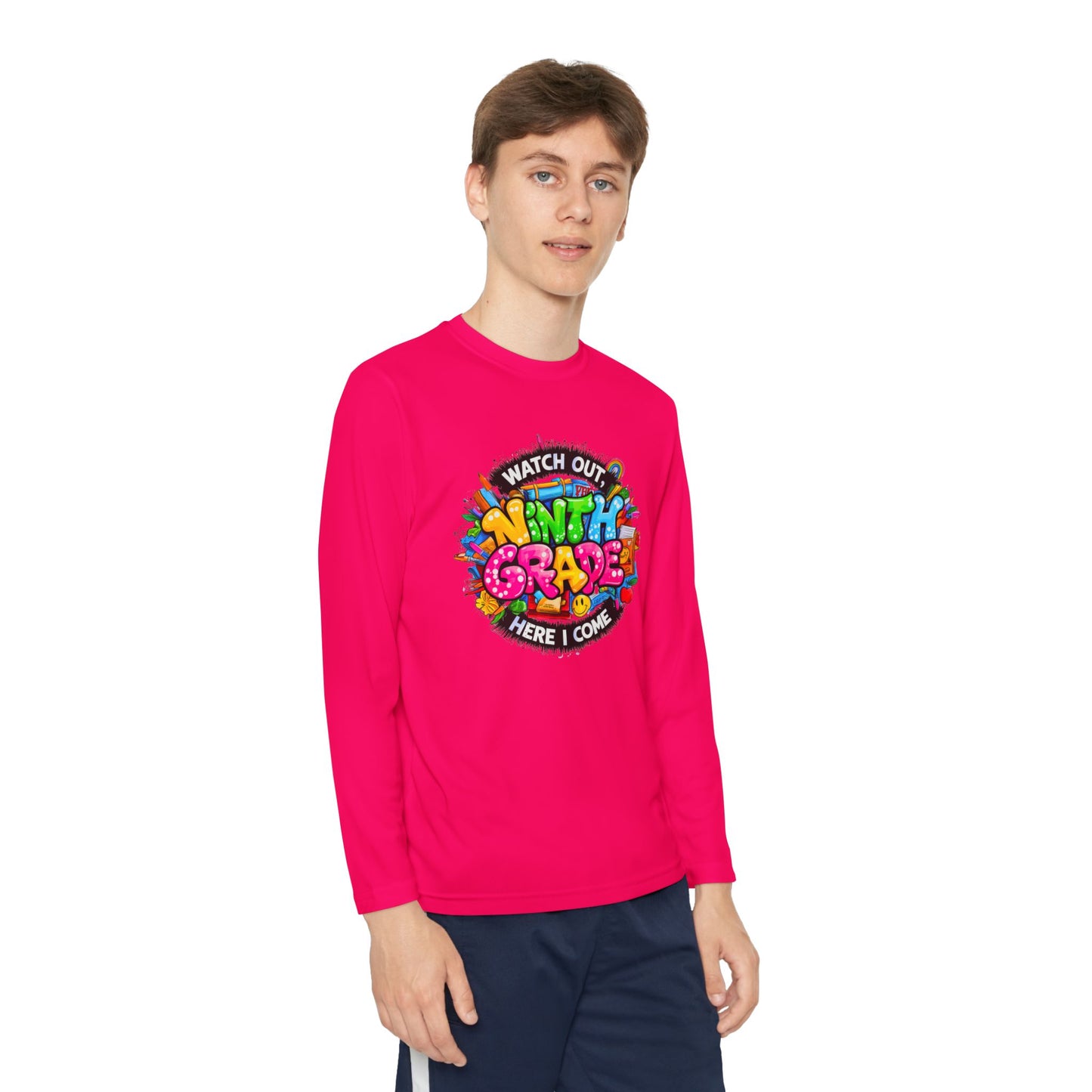 Ninth Grade Crewneck Long Sleeve — "Watch Out Ninth Grade Here I Come" Back-to-School Tee
