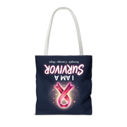 Survivor Ribbon Tote Bag — "I Am A Survivor" Breast Cancer Awareness Tote