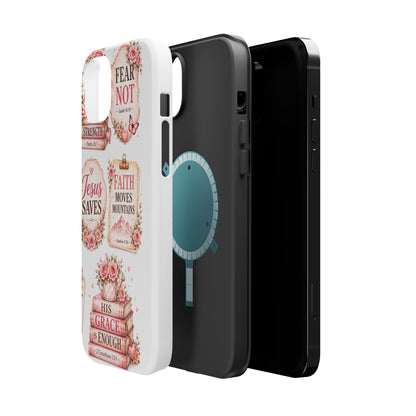 Christian Phone Case - "Fear Not, Faith Moves Mountains, Jesus Saves" Floral Magnetic Impact-Resistant Case