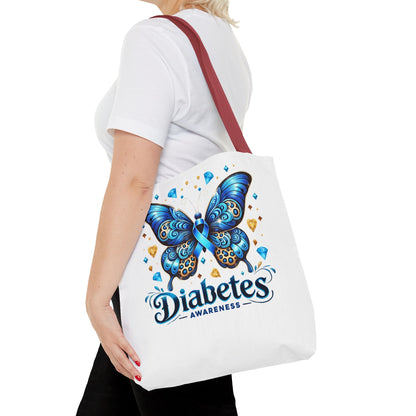 Diabetes Awareness Tote Bag — Blue Butterfly Ribbon Design