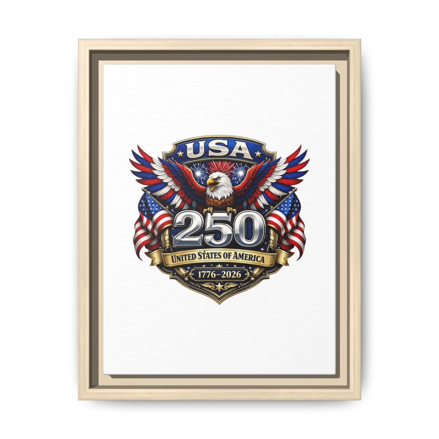 USA 250 Anniversary Framed Canvas — Patriotic Eagle 1776–2026 Wall Art