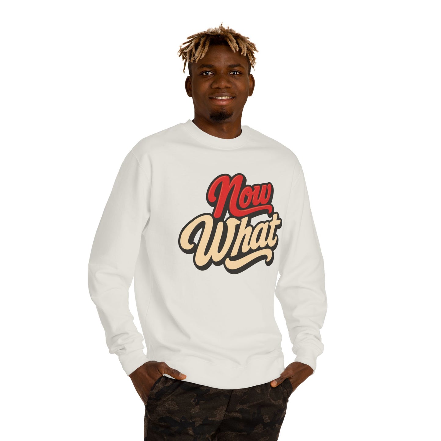Now What Crewneck Sweatshirt — Retro Script Graphic Pullover