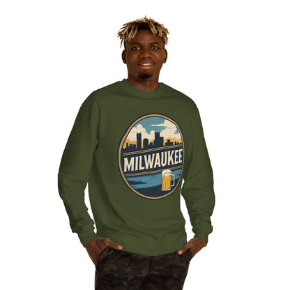 Milwaukee Skyline Sweatshirt — Retro Beer Badge Crewneck