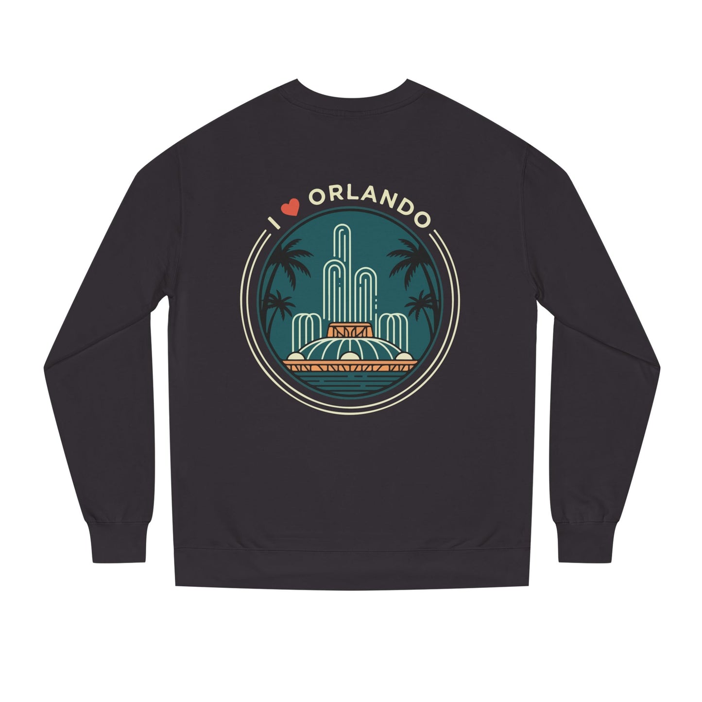 Orlando Fountain Crewneck Sweatshirt — Retro Palm Tree Cityscape