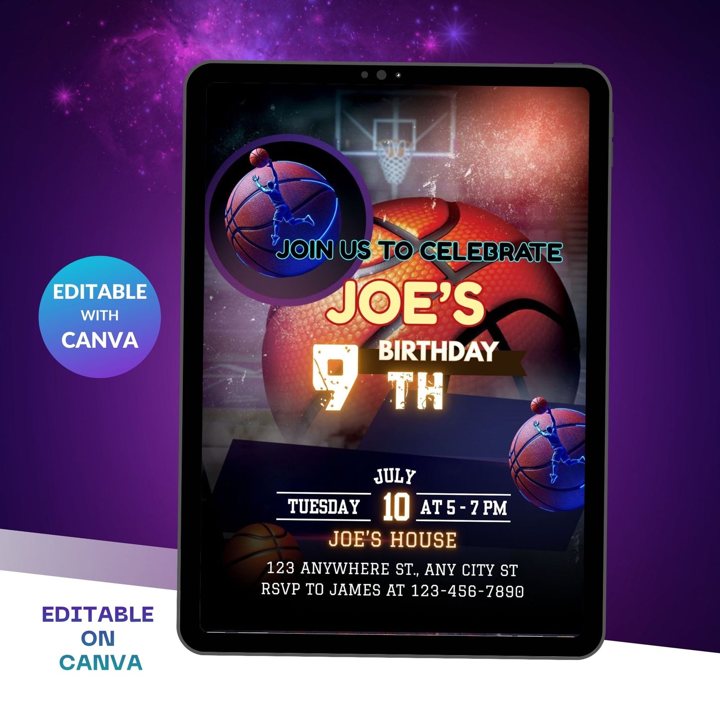Basketball Birthday Invitation | Editable Digital Sports Party Invite Template Product Description
