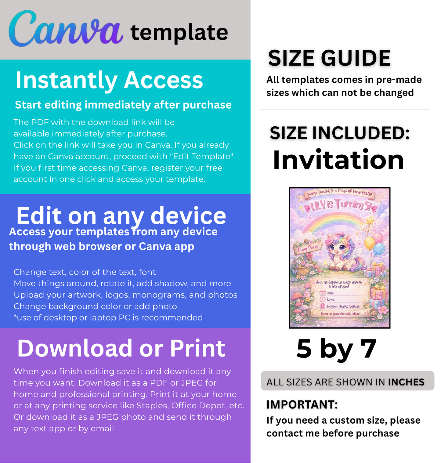 Pony Birthday Invitation Template | Editable Kids Horse Party Invite