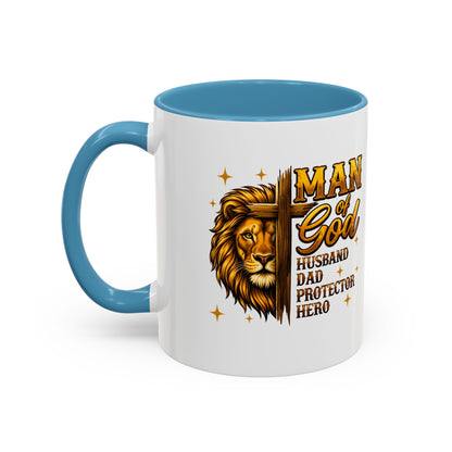 Man of God Lion Coffee Mug — 'Man of God' Religious Gift for Husband, Dad, Protector
