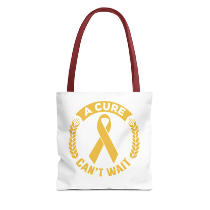 A Cure Can’t Wait Gold Ribbon Tote Bag — Cancer Awareness Support Tote