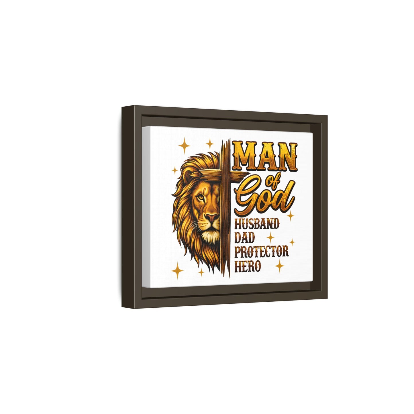 Man of God Framed Canvas Art — 'Man of God: Husband, Dad, Protector, Hero' Religious Wall Decor