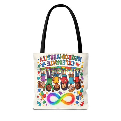 Celebrate Neurodiversity Tote Bag — Rainbow Infinity Symbol & Kids Design