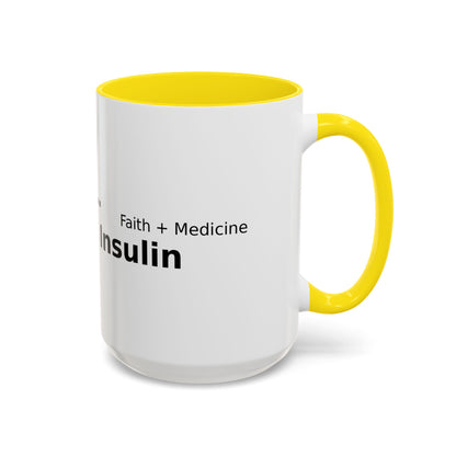 Accent Coffee Mug — “Faith + Medicine: Insulin Saves” Black-Accent Mug (11/15 oz)