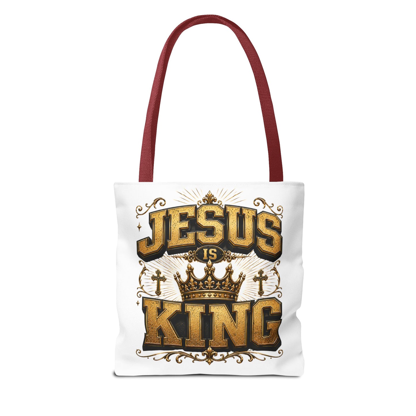 Jesus Is King Tote Bag - Christian Faith Crown Design