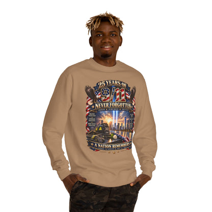 9/11 Memorial Sweatshirt — "25 Years of 9/11 Never Forgotten" Tribute Crewneck