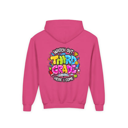 Third Grade Hoodie — "Watch Out Third Grade Here I Come" Kids Back-to-School Sweatshirt