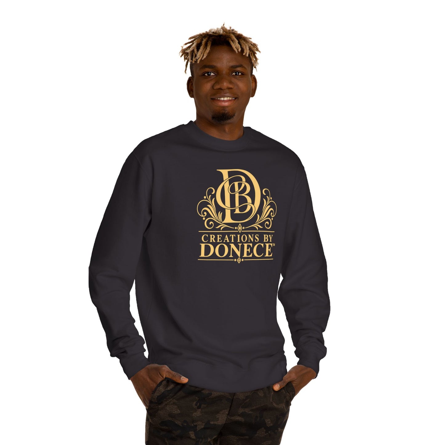 Crewneck Sweatshirt — 'Creations By Donece' Gold Logo Pullover