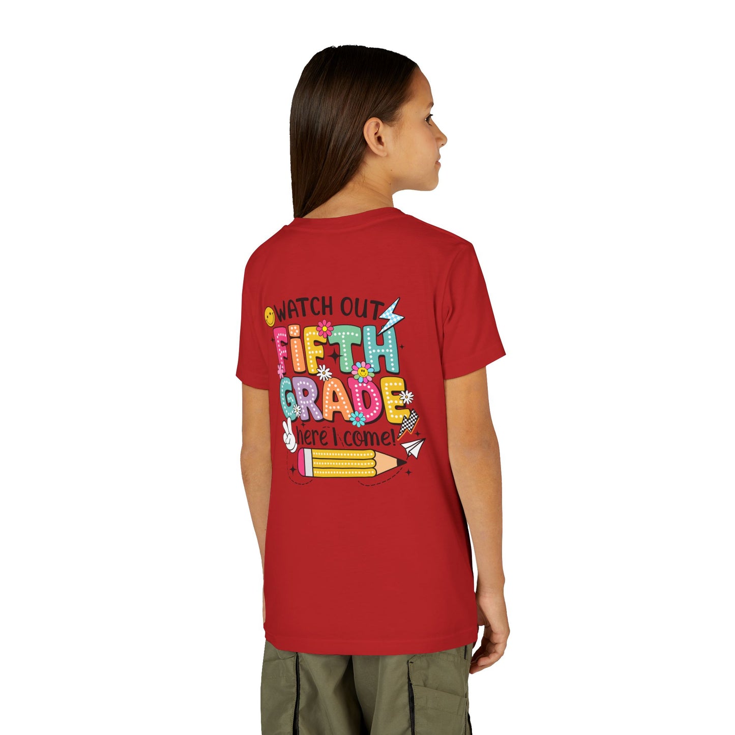Fifth Grade Here I Come Youth Tee — Colorful Back-to-School Kids Shirt