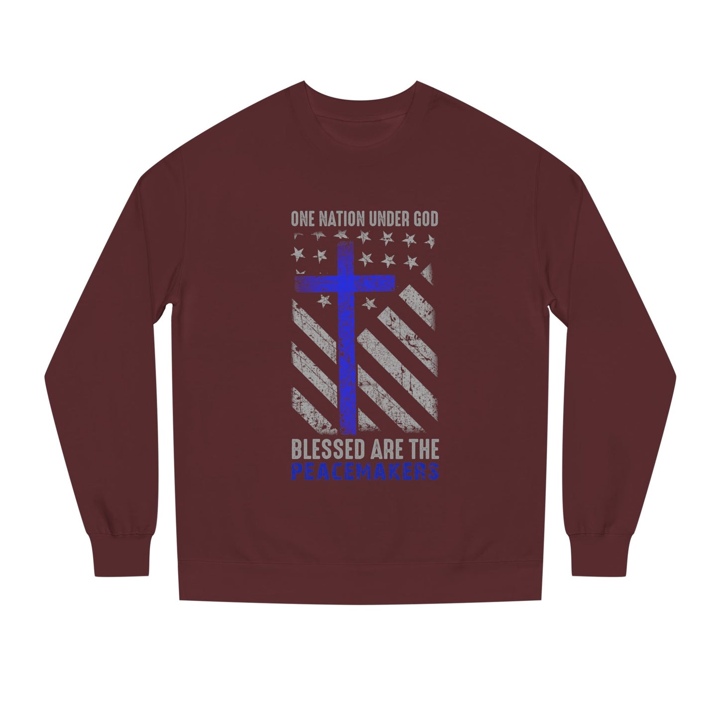 Blessed Are The Peacemakers Crewneck Sweatshirt — One Nation Under God Christian Flag Design