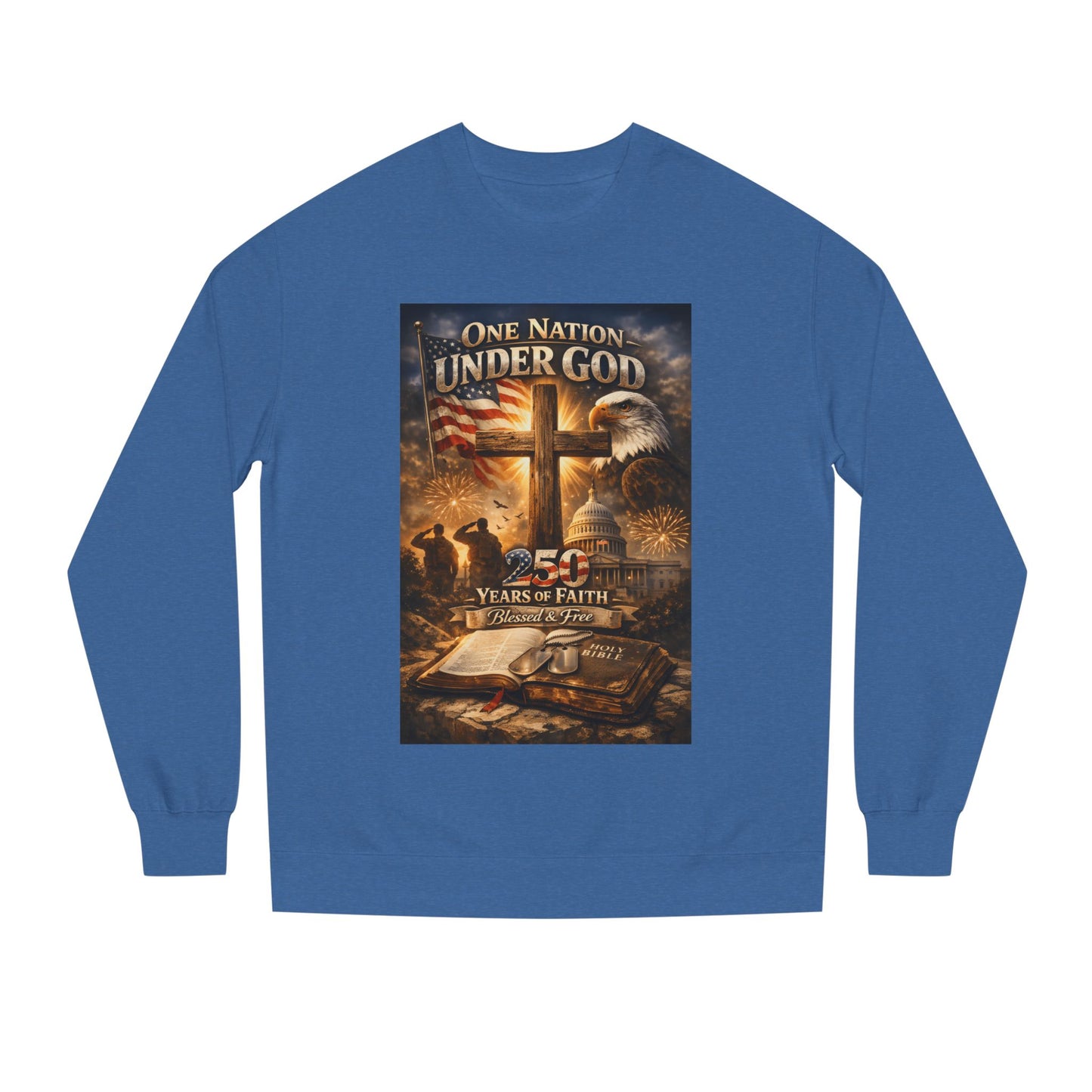 Patriotic Christian Sweatshirt — "One Nation Under God" 25 Years of Faith Crewneck