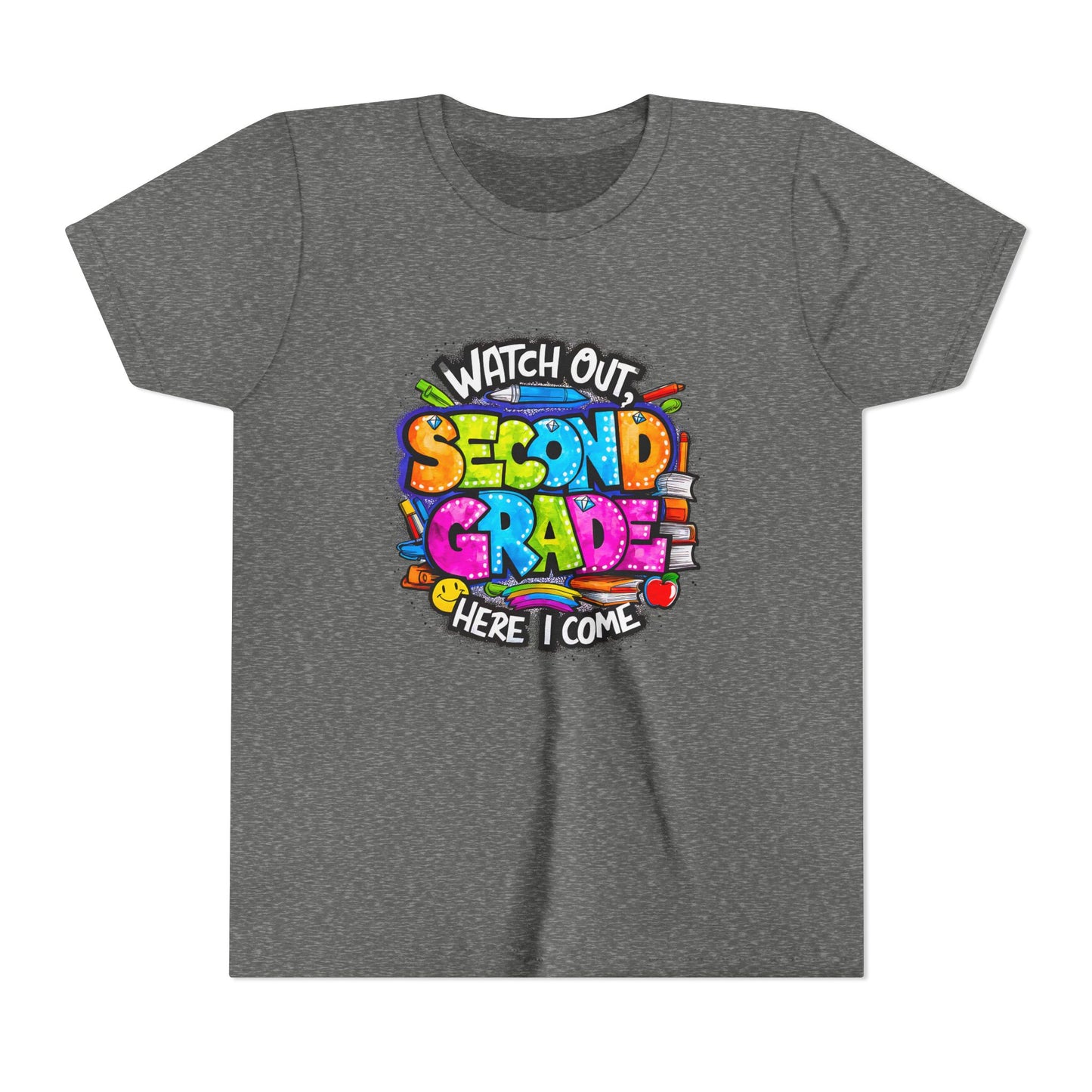 Second Grade Kids Tee - "Watch Out Second Grade Here I Come" Colorful Back-to-School Shirt