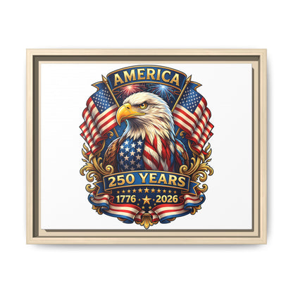 America 250th Anniversary Framed Canvas — Patriotic Bald Eagle Wall Art