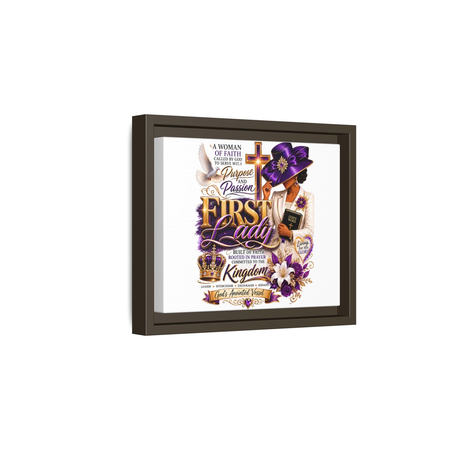 First Lady Faith Wall Art — Framed Matte Canvas (Purple & Gold)