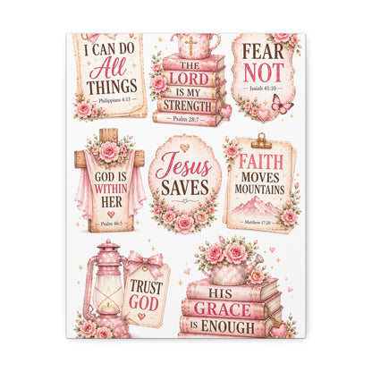 Christian Wall Art Canvas - 'Jesus Saves' Floral Faith Collage