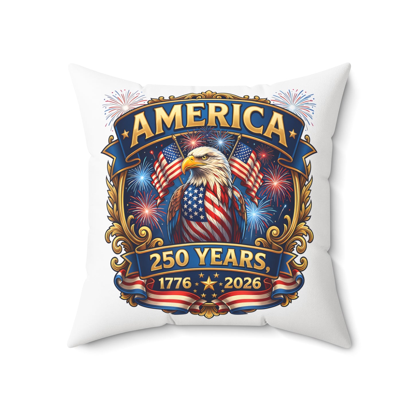 America 250th Anniversary Decorative Pillow — Eagle & Fireworks 1776–2026