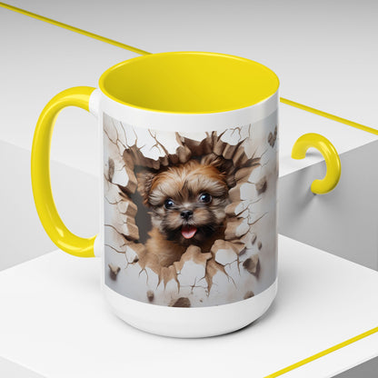 Puppy Breaking Through Accent Coffee Mug — Cute Dog 11/15oz Gift