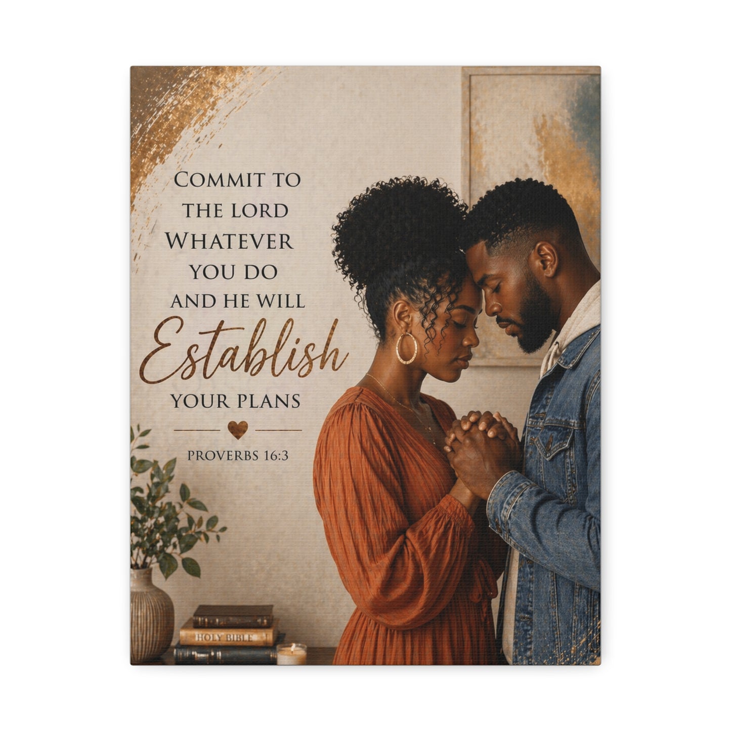 Proverbs 16:3 Faithful Couple Stretched Canvas – "Commit to the Lord...He Will Establish Your Plans" Wall Art