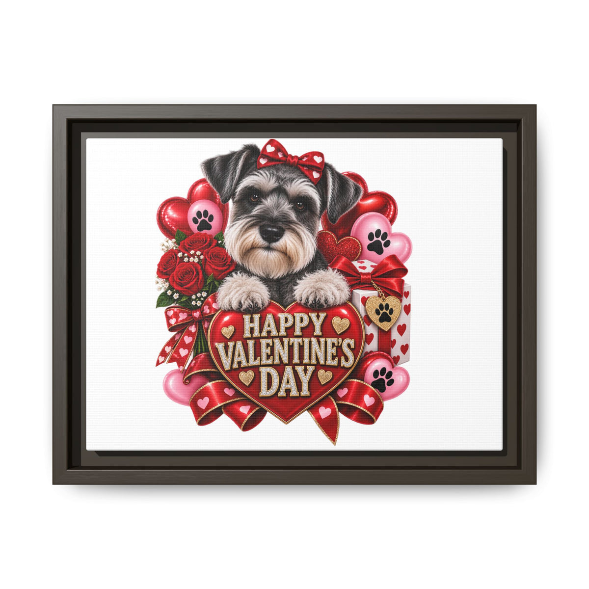 Valentine’s Day Schnauzer Framed Canvas