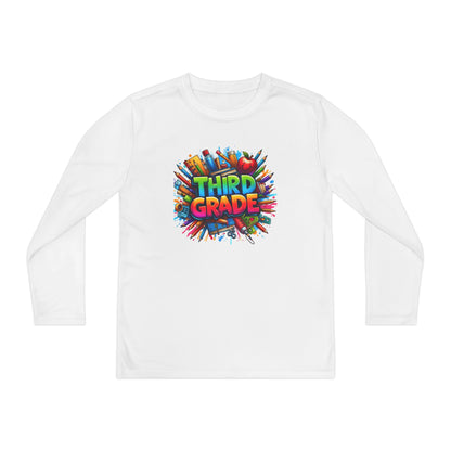 Third Grade Youth Long Sleeve Tee — Colorful School Supplies Design