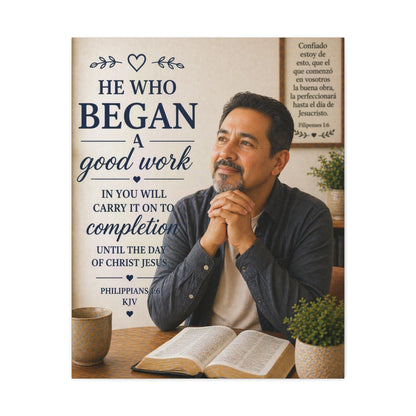 Philippians Canvas Wall Art — "He Who Began a Good Work" Inspirational Bible Verse Stretched Canvas