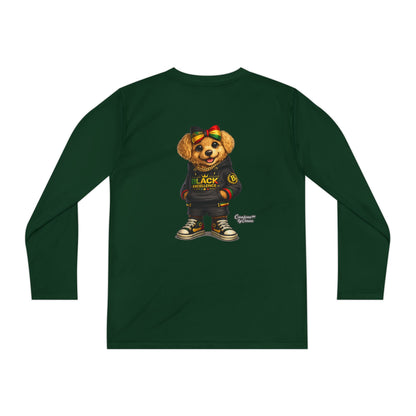 Youth Long Sleeve Tee — Trendy Bear Graphic "Black Excellence"