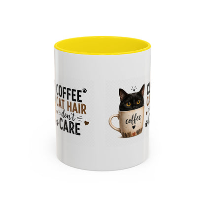 Coffee & Cat Hair Mug — "Coffee, Cat Hair, Don't Care" Accent Ceramic Coffee Mug (11/15oz)