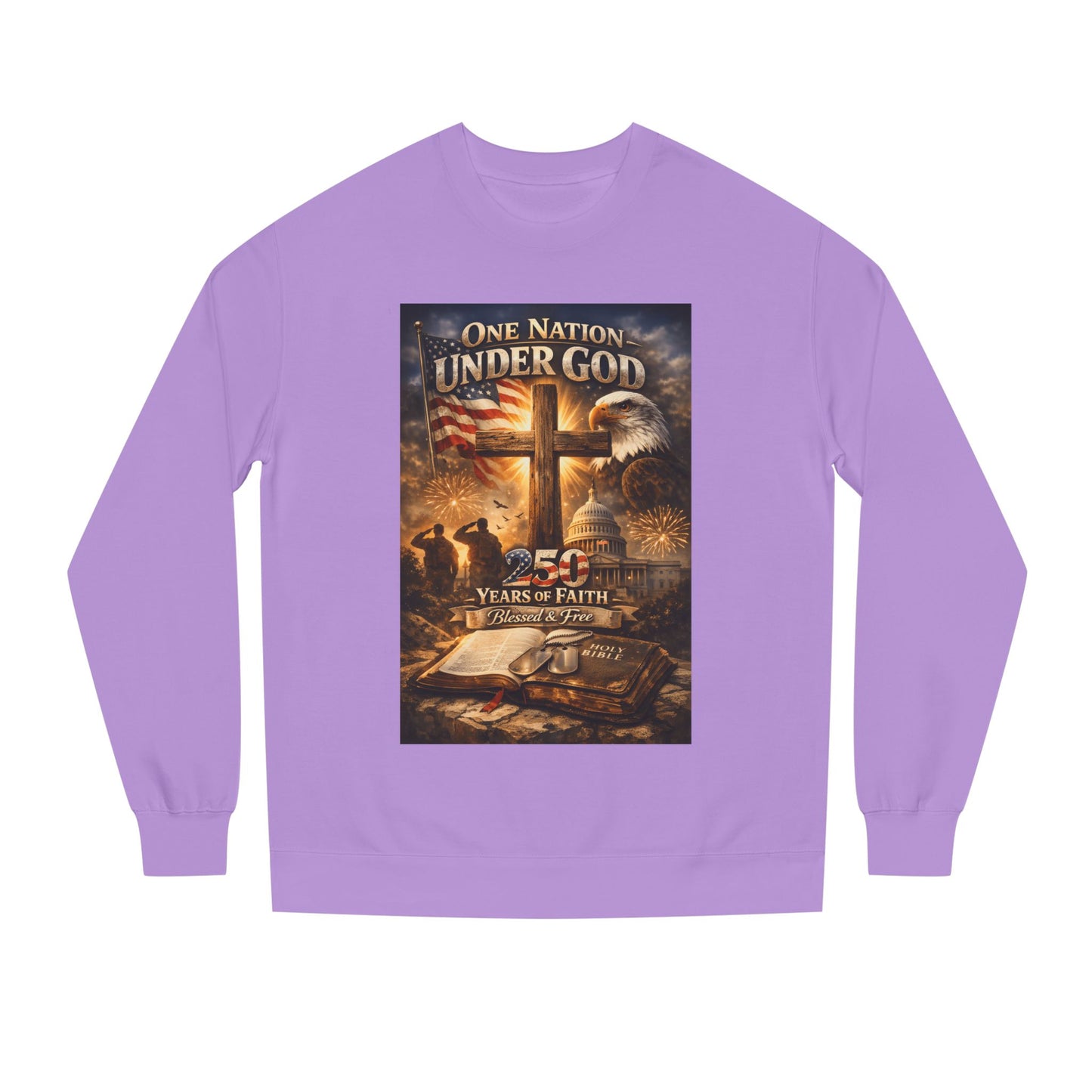 Patriotic Christian Sweatshirt — "One Nation Under God" 25 Years of Faith Crewneck