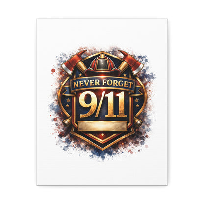 9/11 Never Forget Canvas Print — Firefighter Tribute Stretched Wall Art