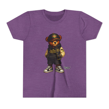 Youth Tee — Streetwear Teddy Bear Graphic (Black Varsity)